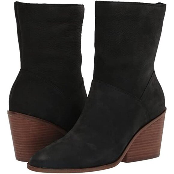 NEW! Lucky Brand Sarey Black Suede Ankle Almond Rounded Toe Block Heel Boot- 7.5 - Picture 1 of 8